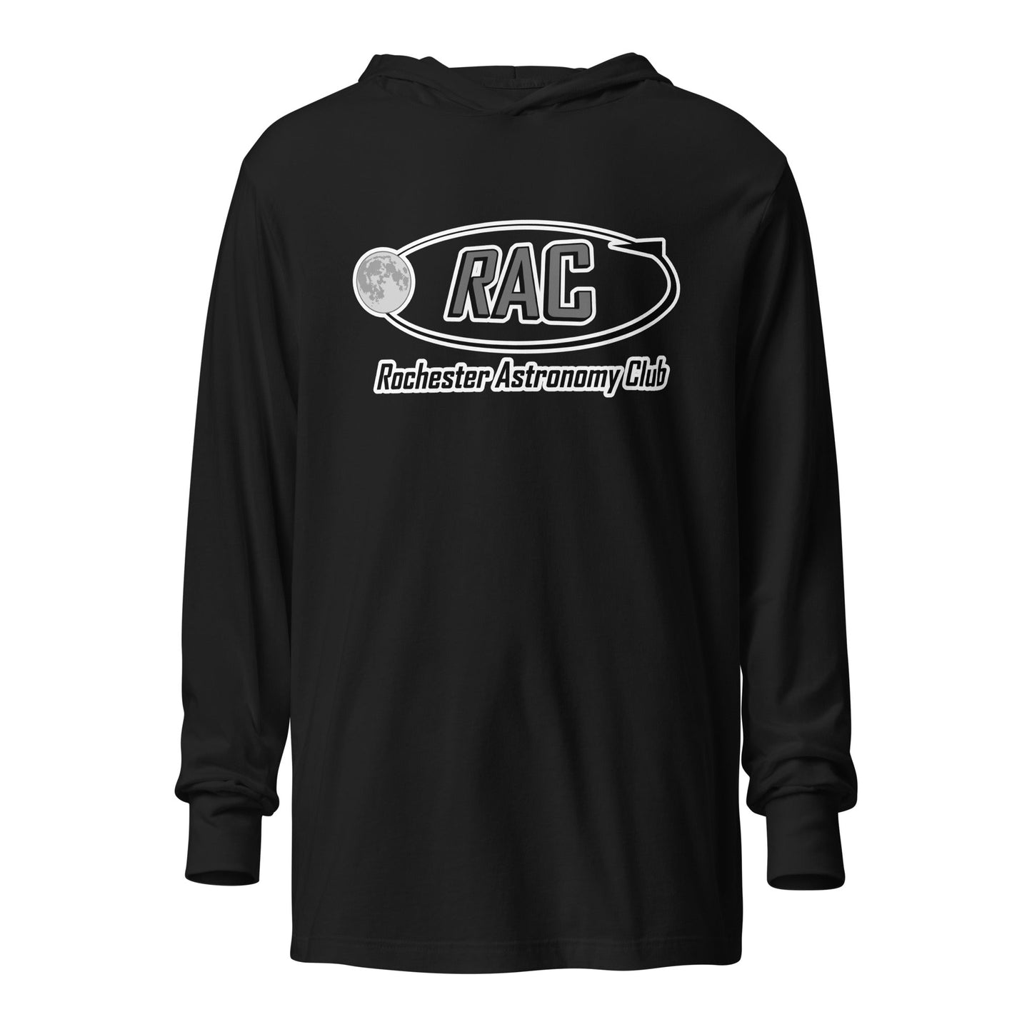 Performance | Hooded Long Sleeve T Shirt | Rochester Astronomy Club | Orbit Logo