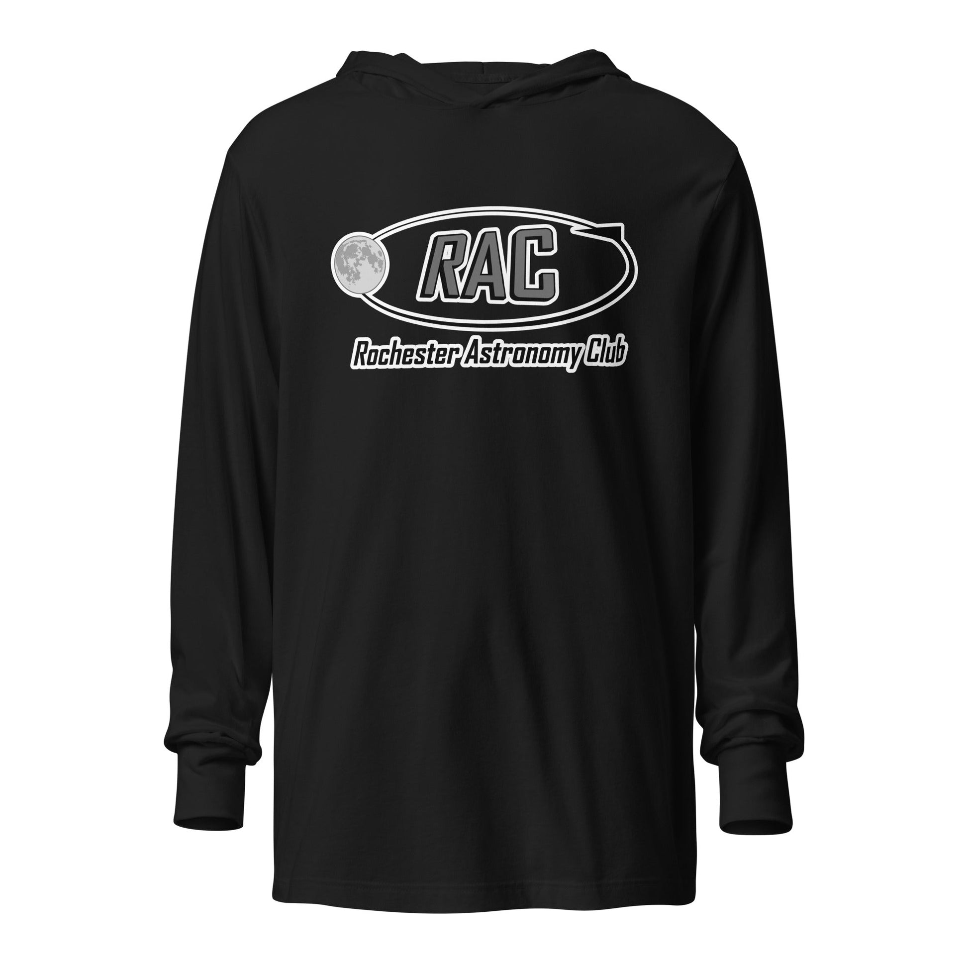 Performance | Hooded Long Sleeve T Shirt | Rochester Astronomy Club | Orbit Logo