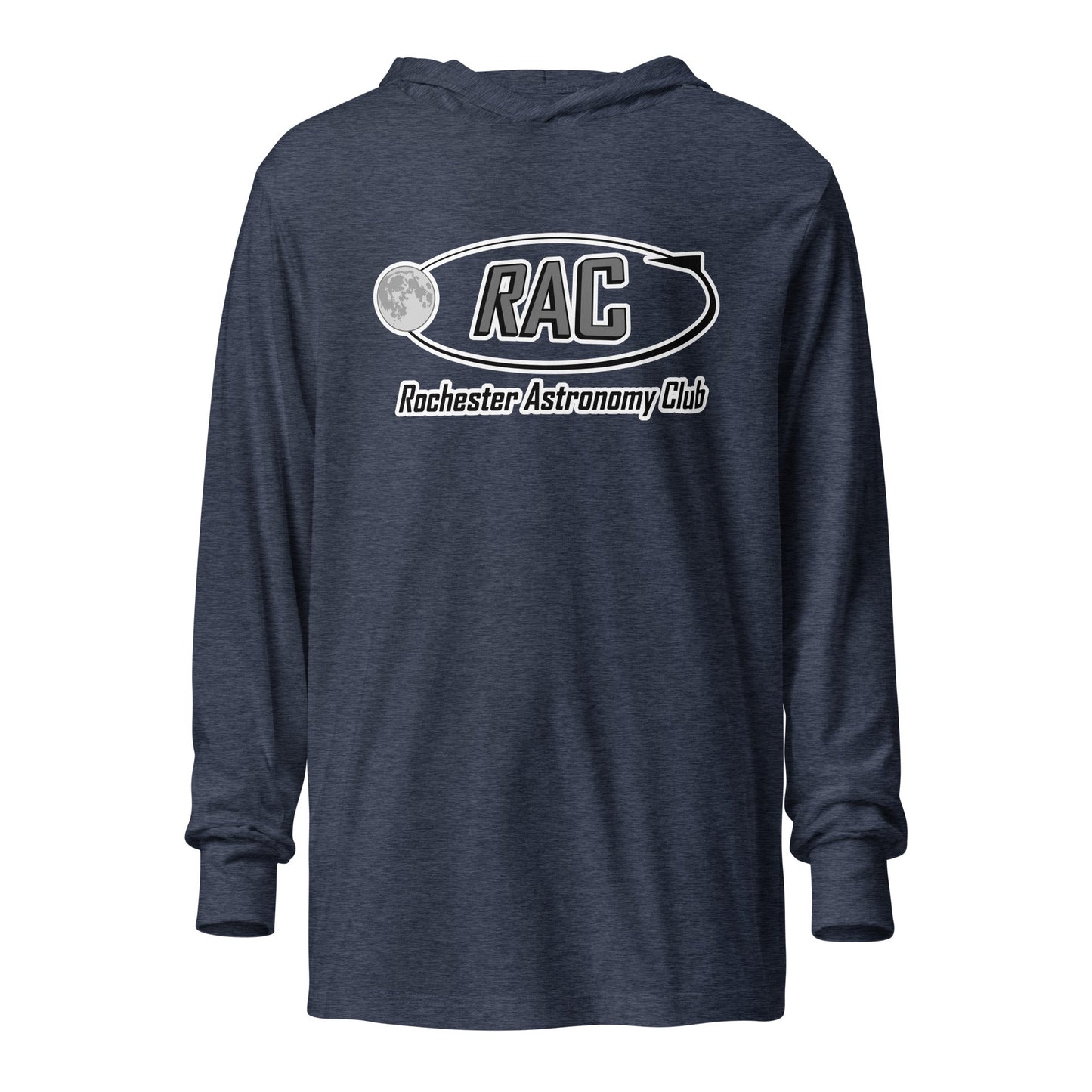 Performance | Hooded Long Sleeve T Shirt | Rochester Astronomy Club | Orbit Logo
