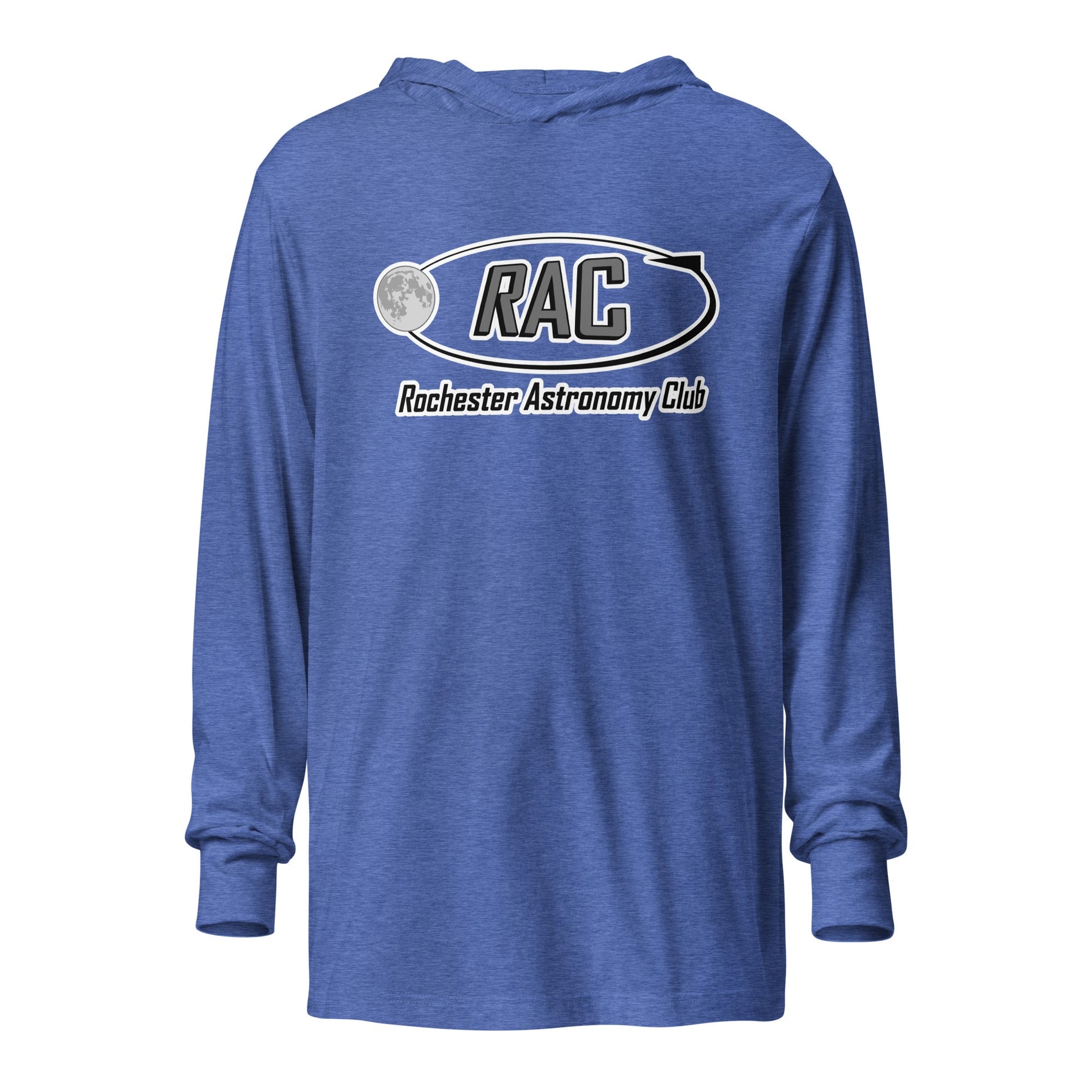 Performance | Hooded Long Sleeve T Shirt | Rochester Astronomy Club | Orbit Logo