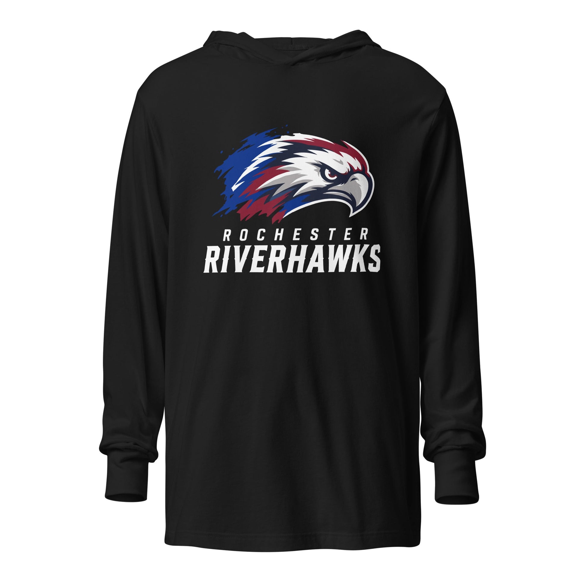 Performance | Hooded Long Sleeve T Shirt | Rochester Riverhawks | Emblem Logo