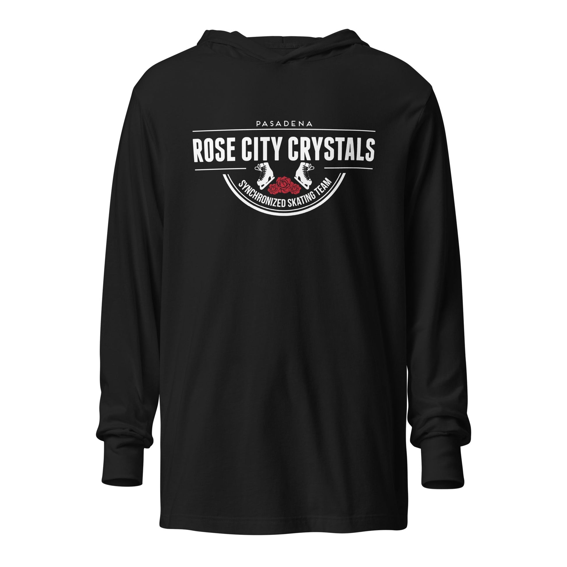 Performance | Hooded Long Sleeve T Shirt | Rose City Crystals | Script Logo