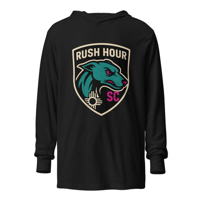Performance | Hooded Long Sleeve T Shirt | Rush Hour | Badge Logo