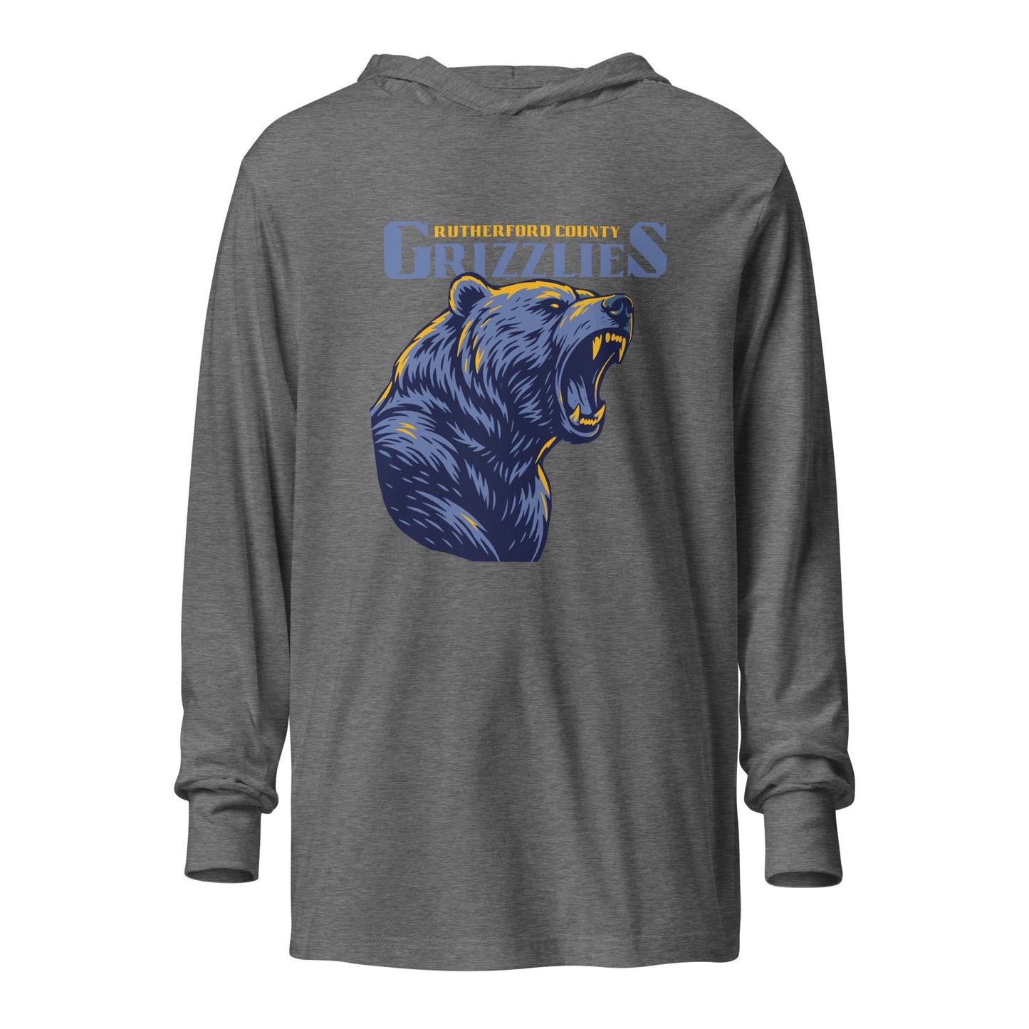 Performance | Hooded Long Sleeve T Shirt | Rutherford County Grizzlies Football | Big Grizzlies Logo