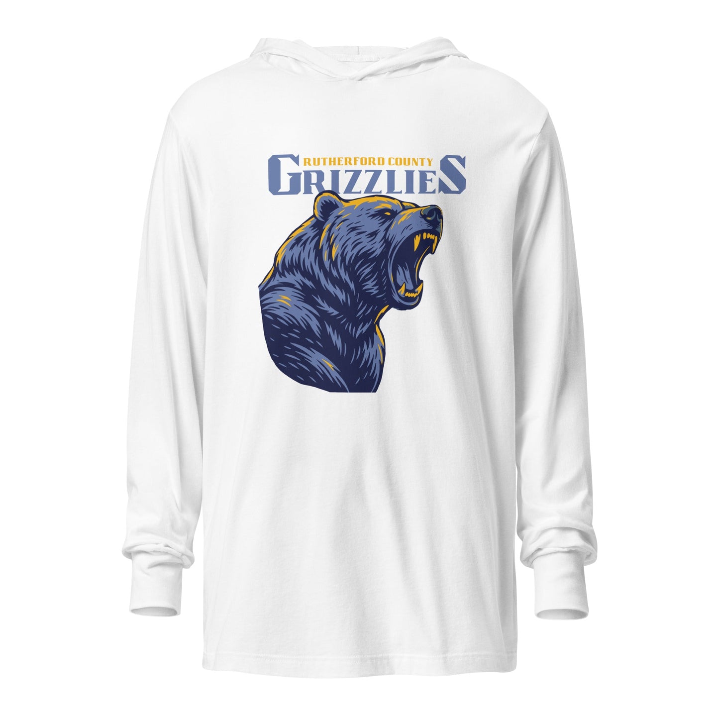 Performance | Hooded Long Sleeve T Shirt | Rutherford County Grizzlies Football | Big Grizzlies Logo