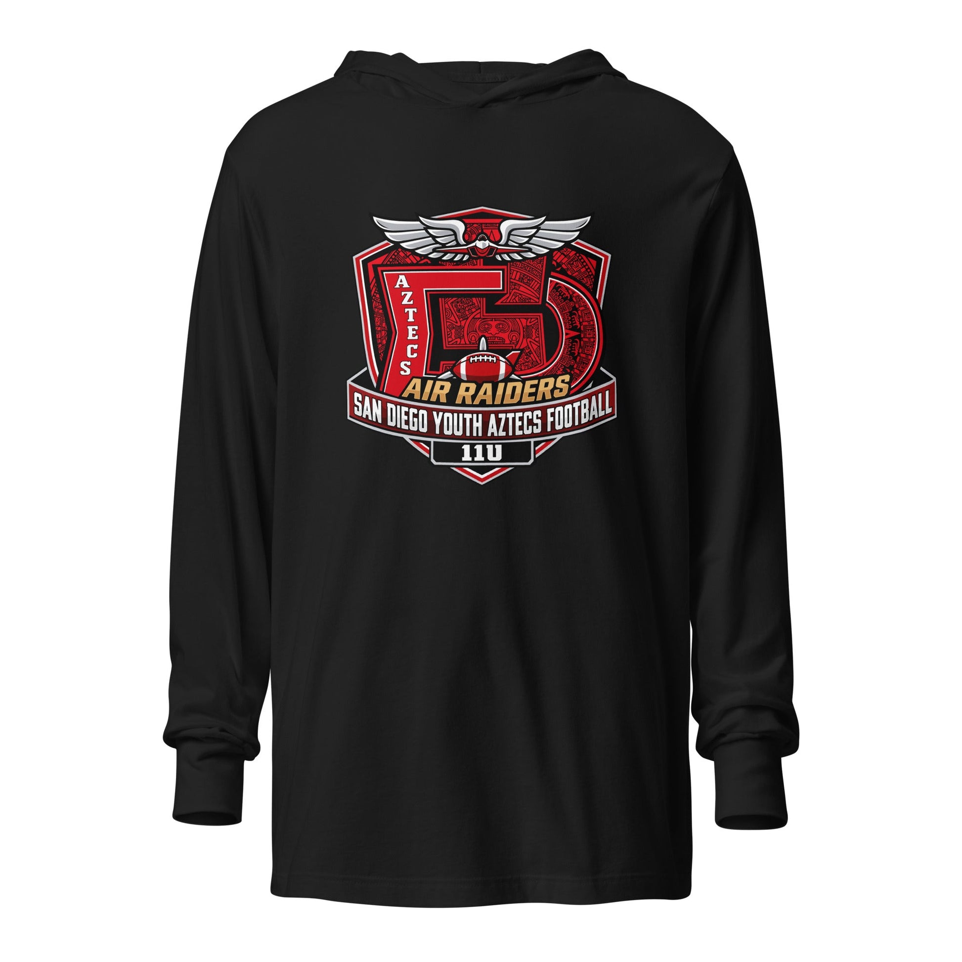 Performance | Hooded Long Sleeve T Shirt | San Diego Youth Aztecs Football 11u Air Raiders | Shield Logo