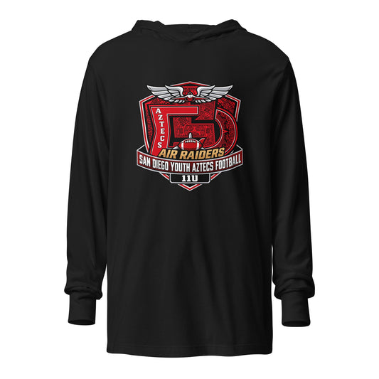 Performance | Hooded Long Sleeve T Shirt | San Diego Youth Aztecs Football 11u Air Raiders | Shield Logo