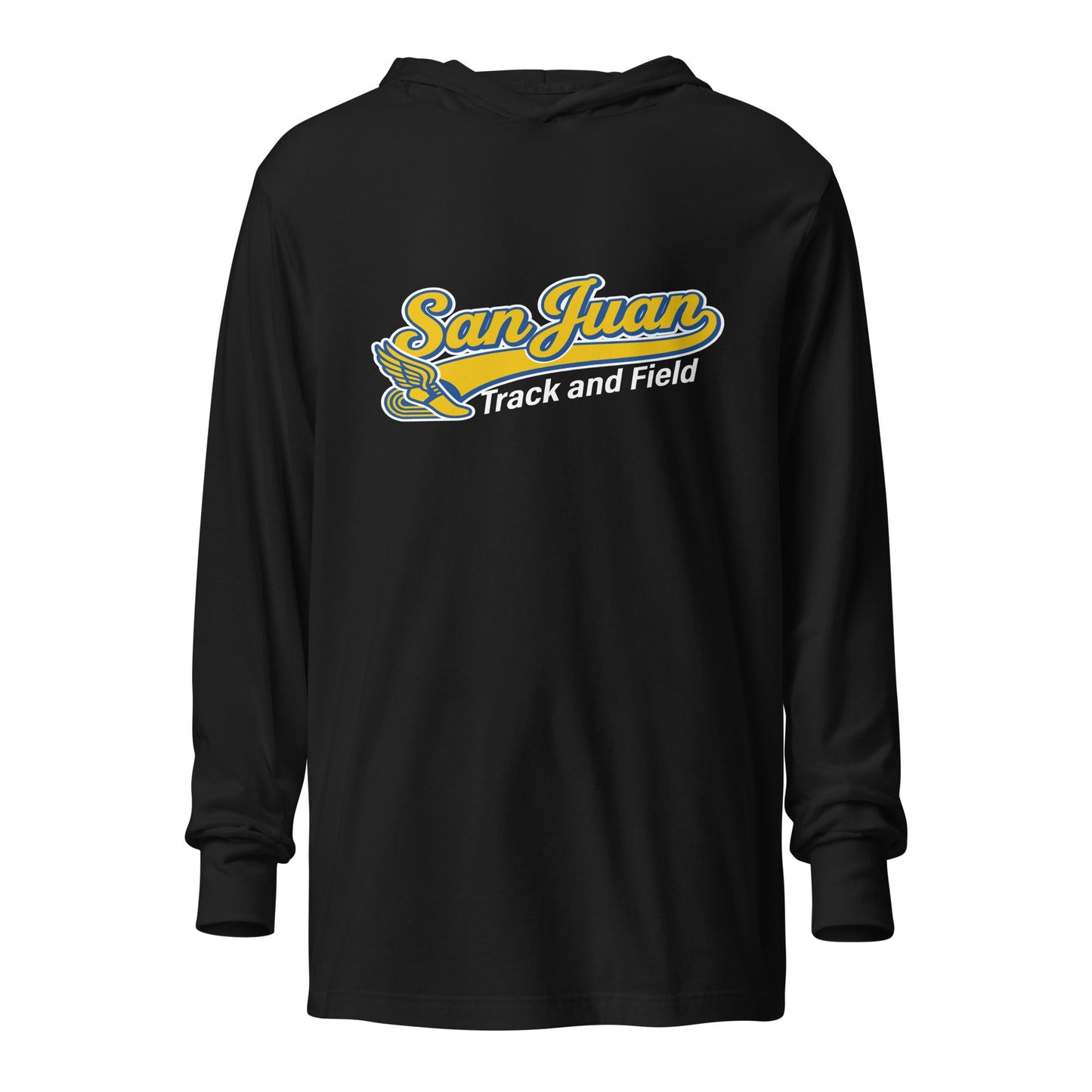 Performance | Hooded Long Sleeve T Shirt | San Juan Track and Field | Script Logo