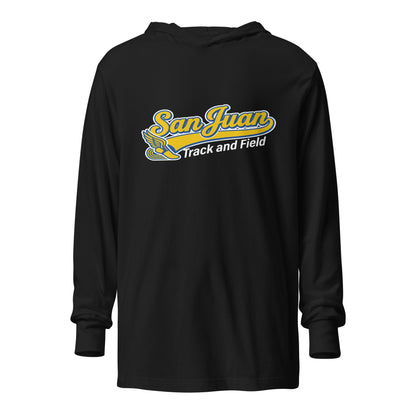 Performance | Hooded Long Sleeve T Shirt | San Juan Track and Field | Script Logo