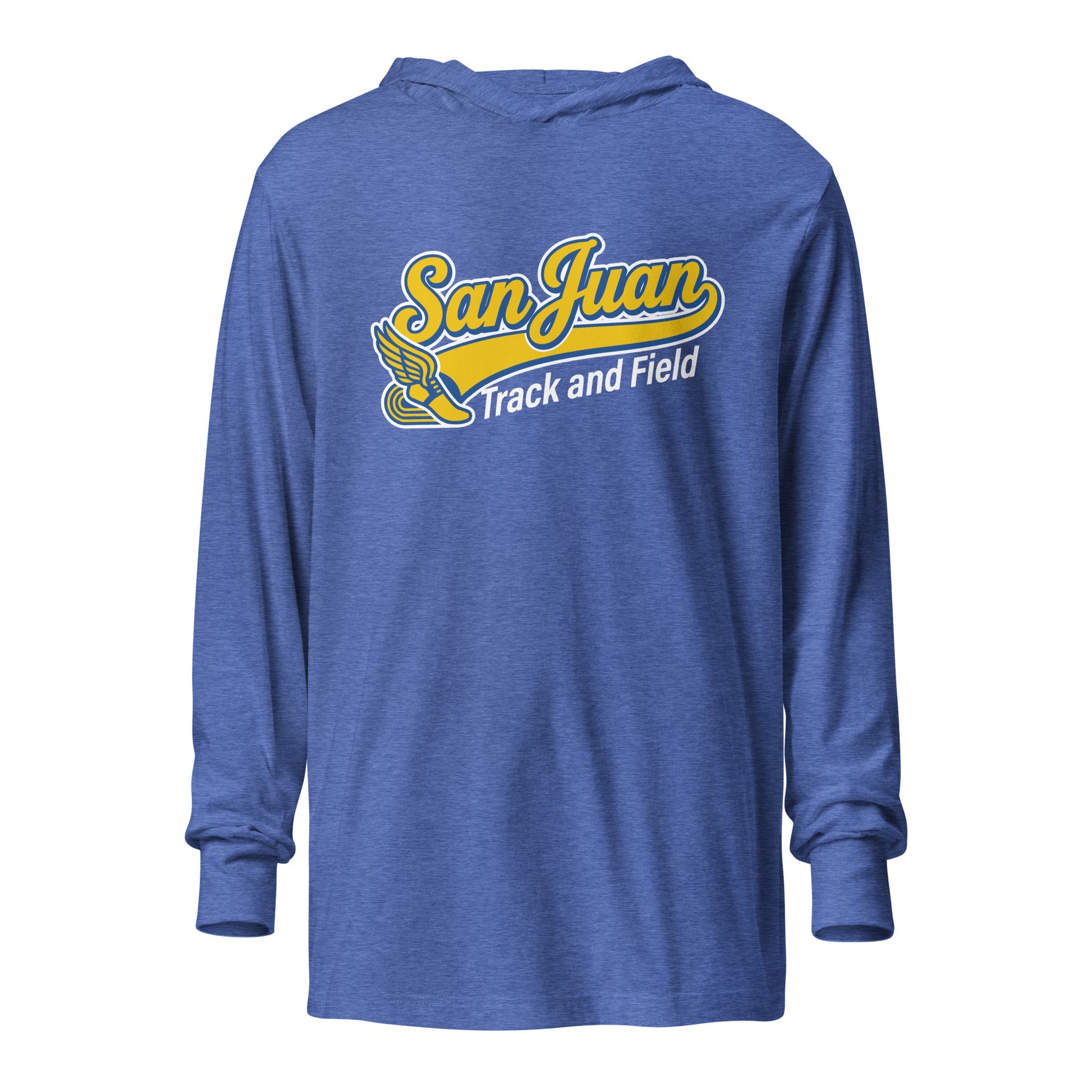 Performance | Hooded Long Sleeve T Shirt | San Juan Track and Field | Script Logo