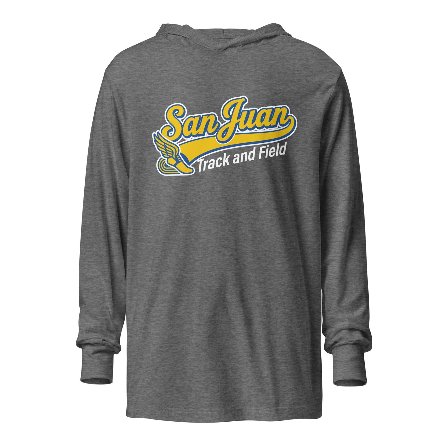 Performance | Hooded Long Sleeve T Shirt | San Juan Track and Field | Script Logo