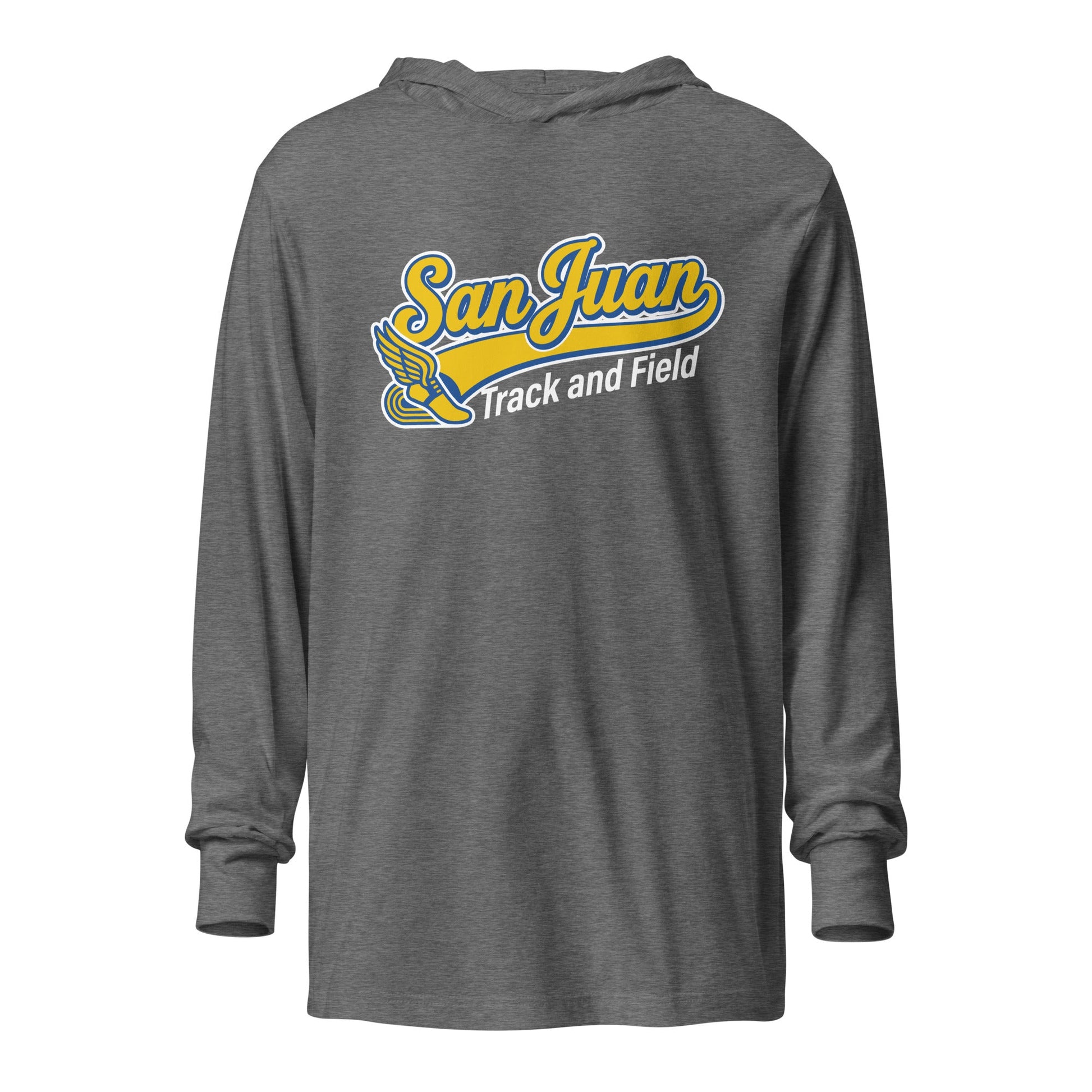 Performance | Hooded Long Sleeve T Shirt | San Juan Track and Field | Script Logo
