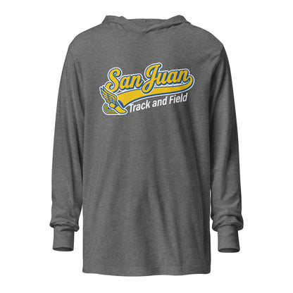 Performance | Hooded Long Sleeve T Shirt | San Juan Track and Field | Script Logo