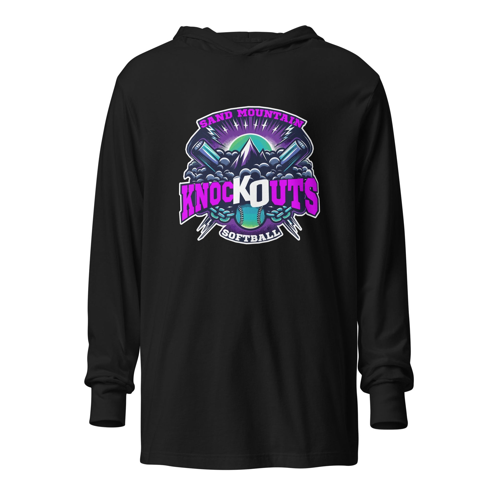 Performance | Hooded Long Sleeve T Shirt | Sand Mountain Knockouts | Ball & Bat Logo