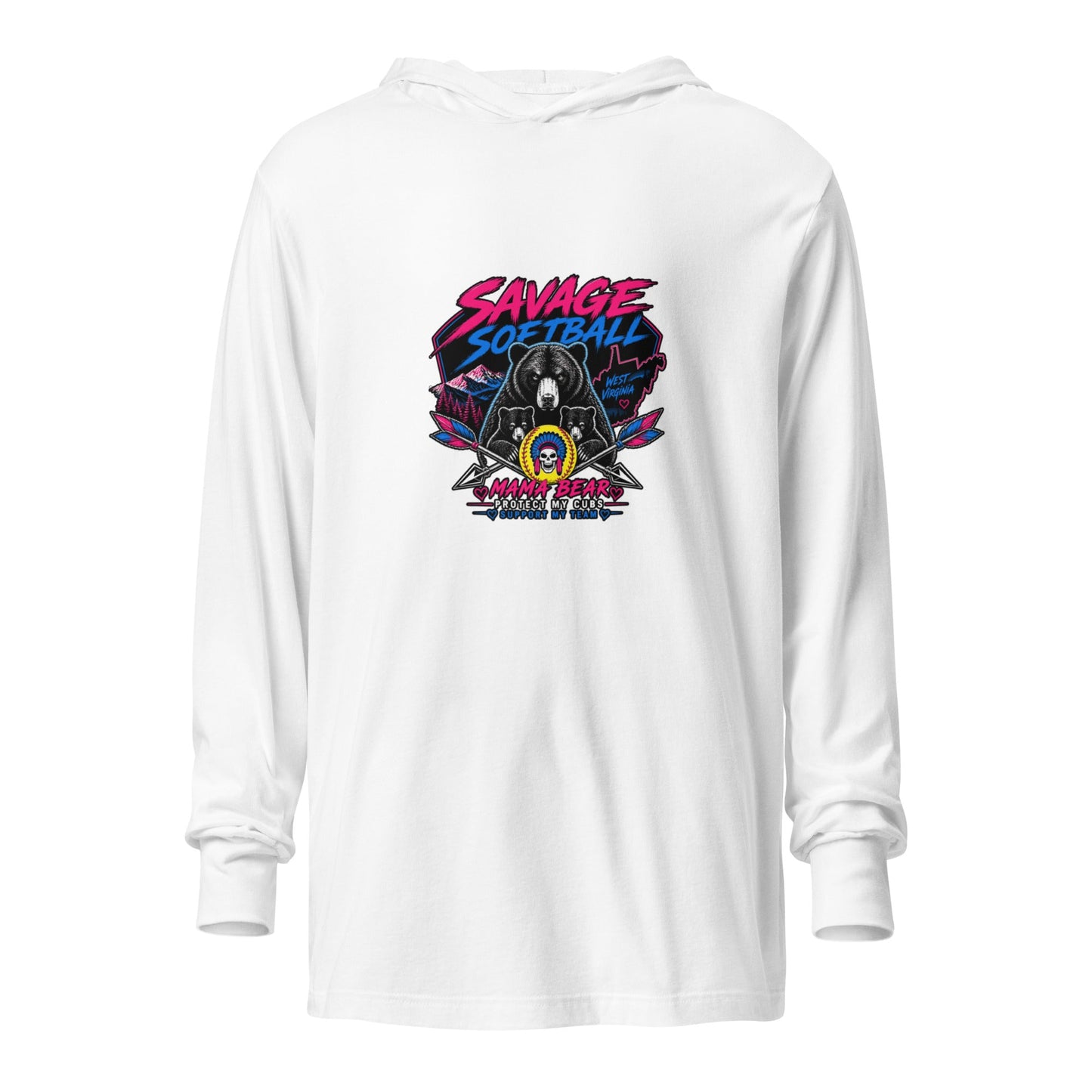 Performance | Hooded Long Sleeve T Shirt | Savage Softball | Mascot Logo