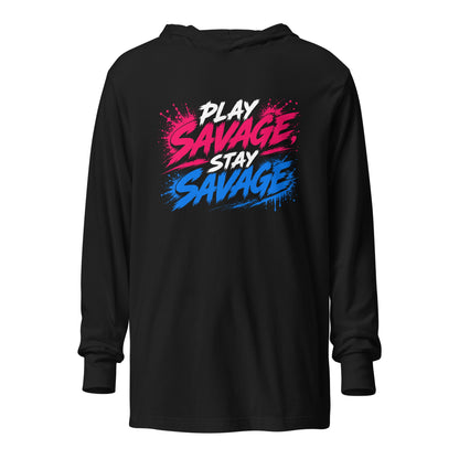 Performance | Hooded Long Sleeve T Shirt | Savage Softball | Play Stay Logo