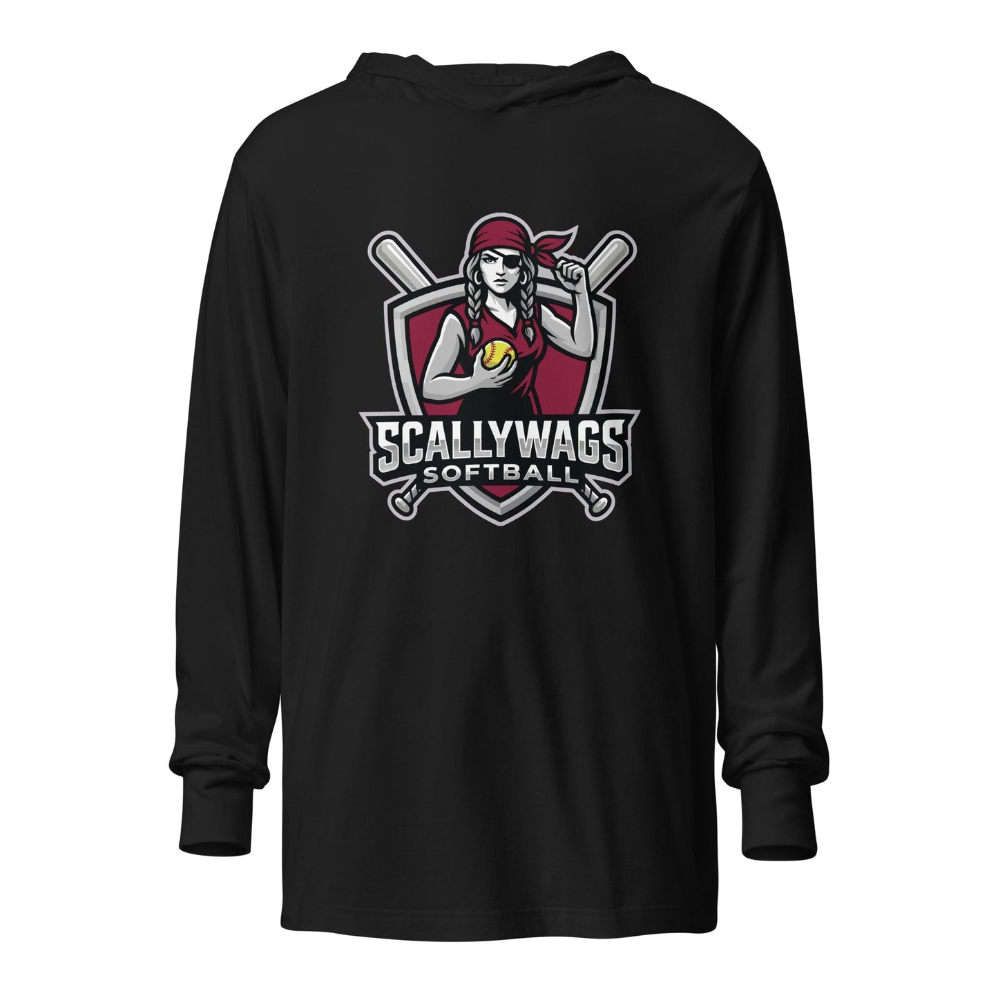 Performance | Hooded Long Sleeve T Shirt | Scallywags Softball | Crest Logo
