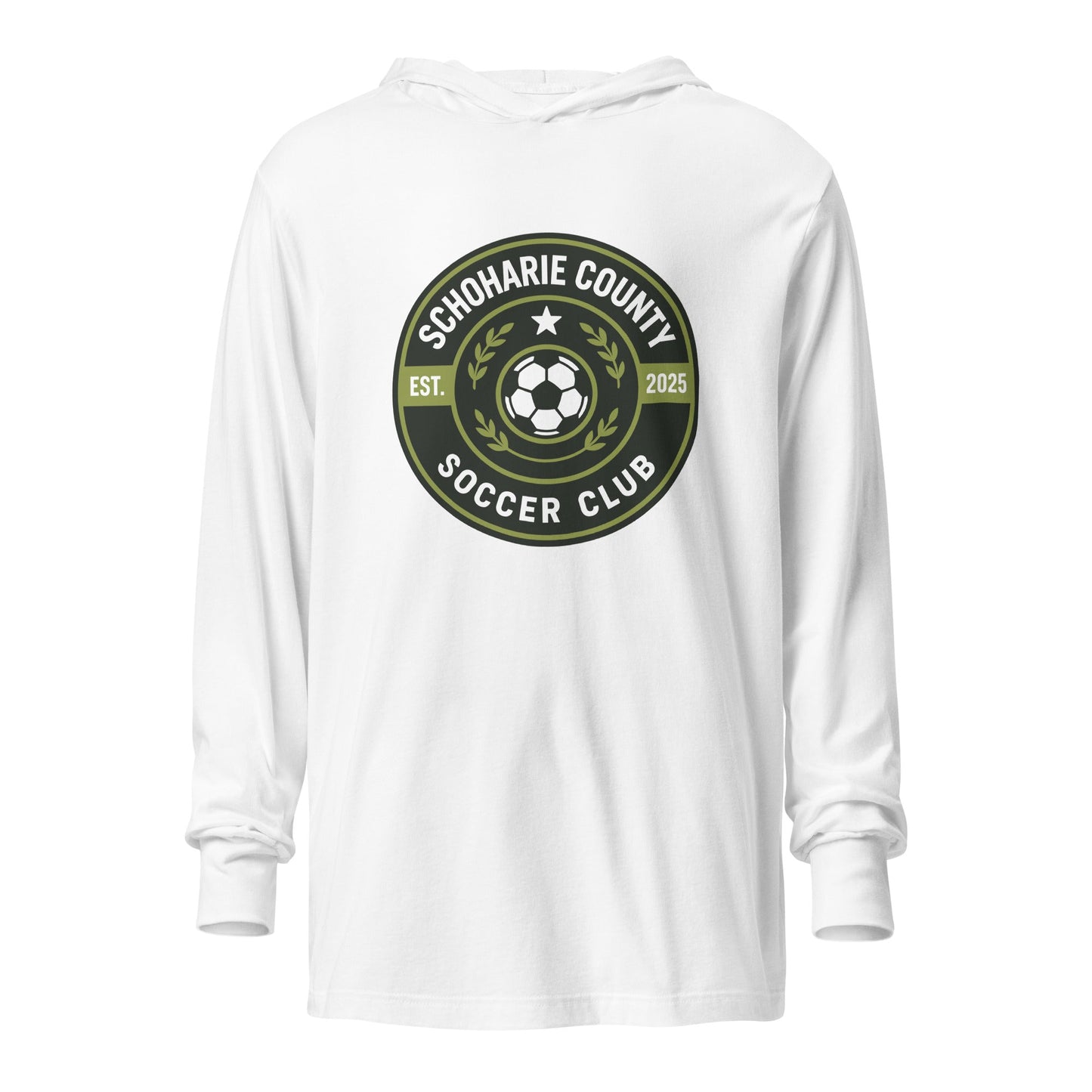 Performance | Hooded Long Sleeve T Shirt | Schoharie County Soccer Club | Badge Logo