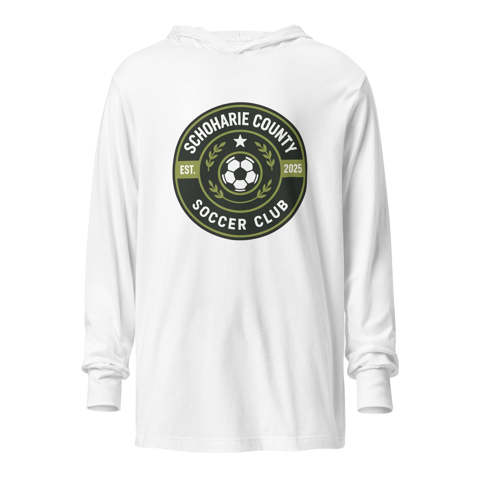 Performance | Hooded Long Sleeve T Shirt | Schoharie County Soccer Club | Badge Logo
