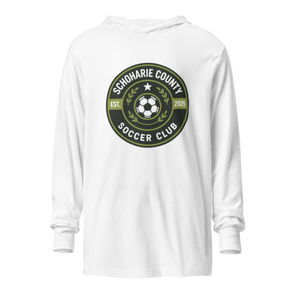 Performance | Hooded Long Sleeve T Shirt | Schoharie County Soccer Club | Badge Logo