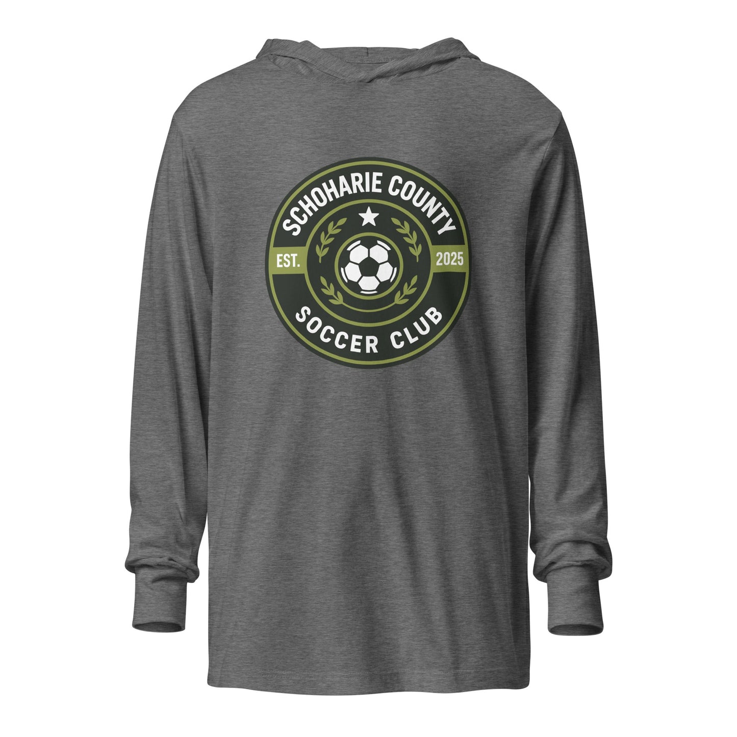 Performance | Hooded Long Sleeve T Shirt | Schoharie County Soccer Club | Badge Logo
