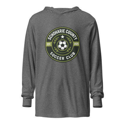 Performance | Hooded Long Sleeve T Shirt | Schoharie County Soccer Club | Badge Logo