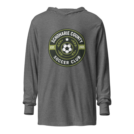 Performance | Hooded Long Sleeve T Shirt | Schoharie County Soccer Club | Badge Logo