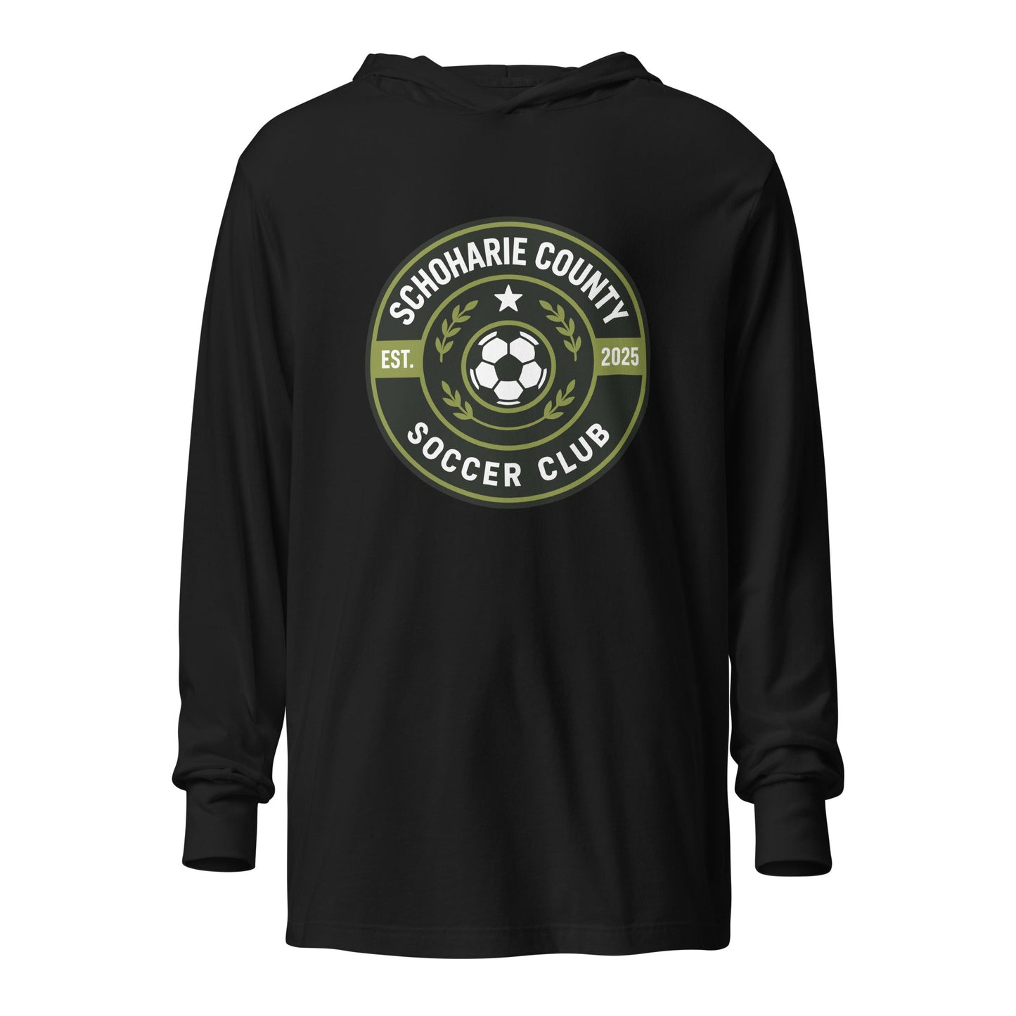Performance | Hooded Long Sleeve T Shirt | Schoharie County Soccer Club | Badge Logo