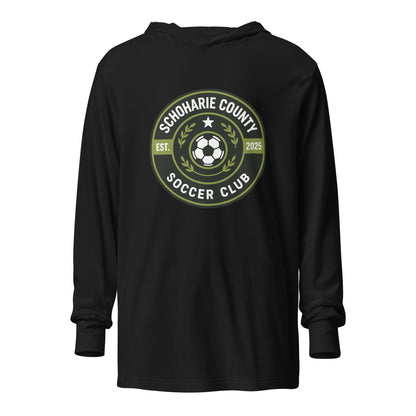 Performance | Hooded Long Sleeve T Shirt | Schoharie County Soccer Club | Badge Logo