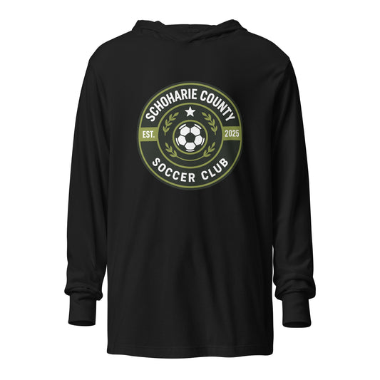 Performance | Hooded Long Sleeve T Shirt | Schoharie County Soccer Club | Badge Logo
