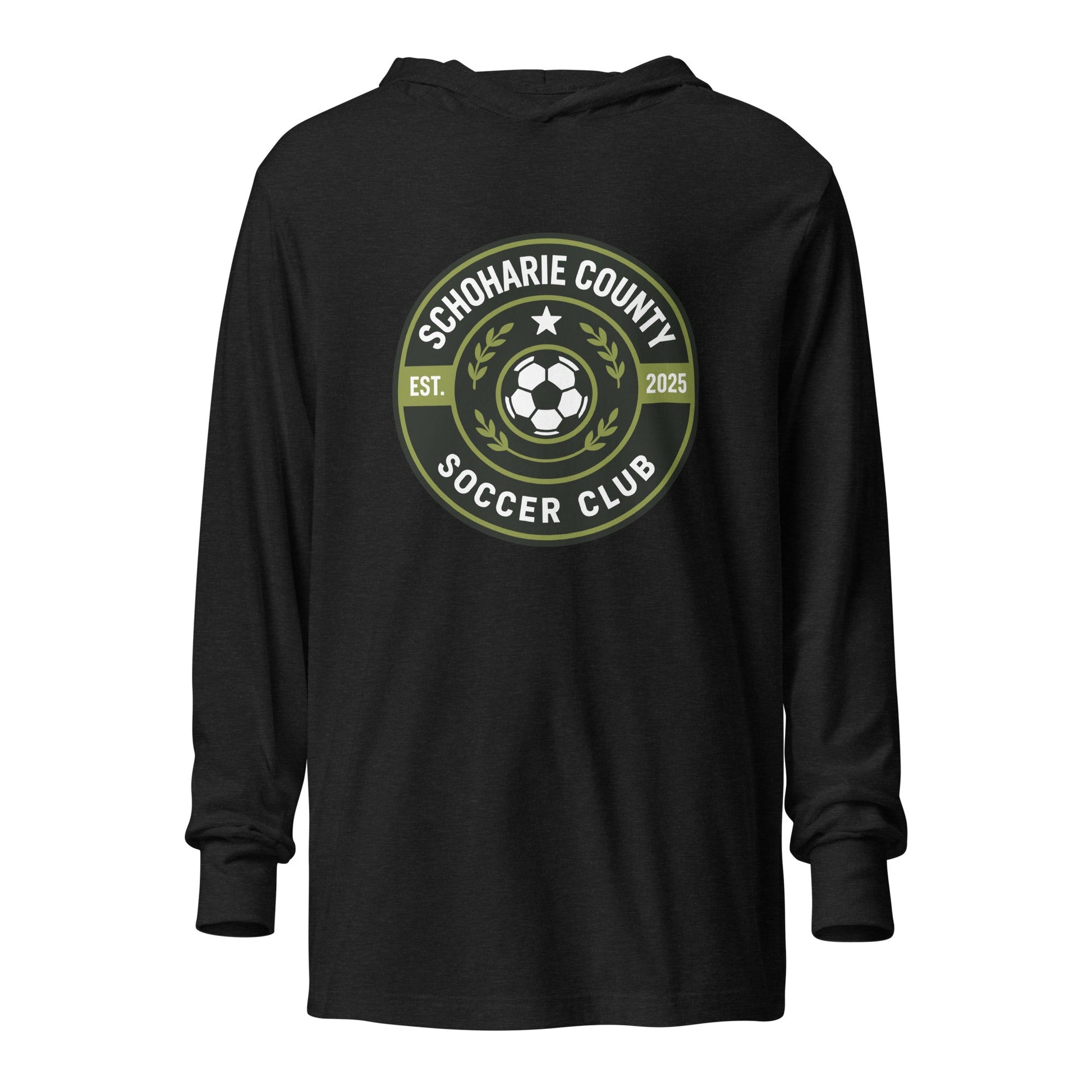 Performance | Hooded Long Sleeve T Shirt | Schoharie County Soccer Club | Badge Logo