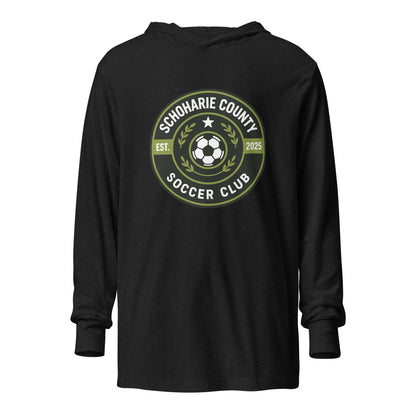 Performance | Hooded Long Sleeve T Shirt | Schoharie County Soccer Club | Badge Logo