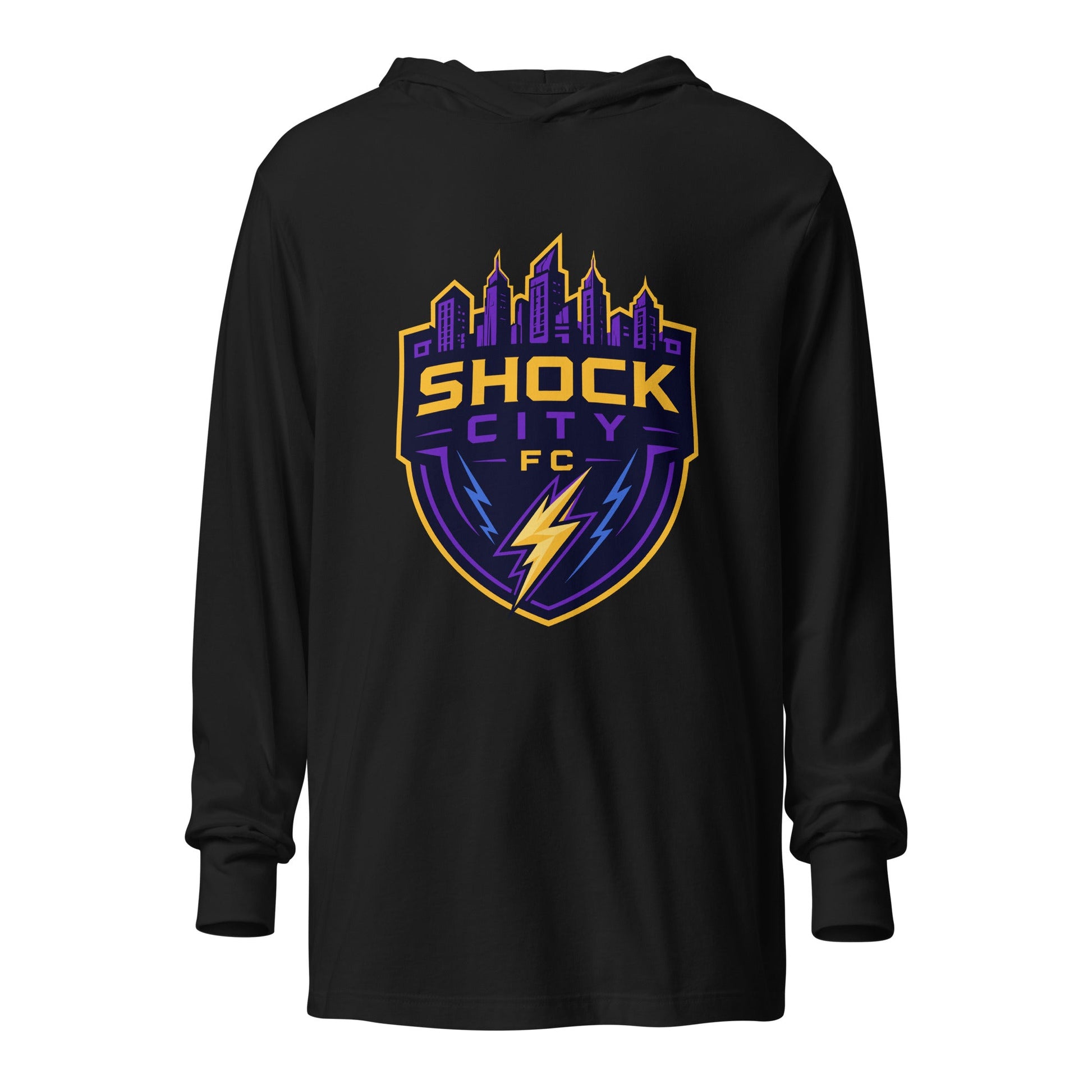 Performance | Hooded Long Sleeve T Shirt | Shock City FC | Crest Logo