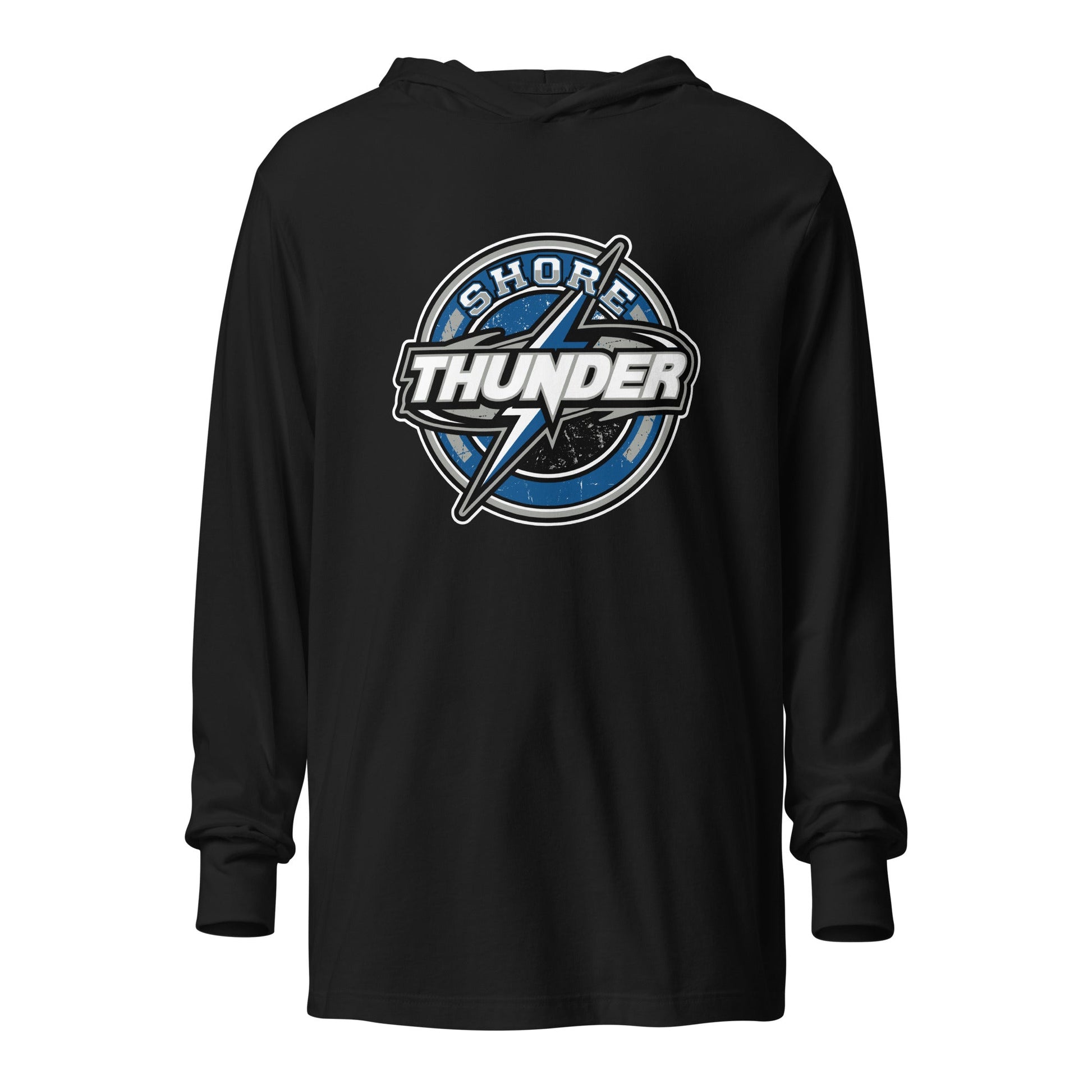 Performance | Hooded Long Sleeve T Shirt | Shore Thunder LLC | Badge Logo