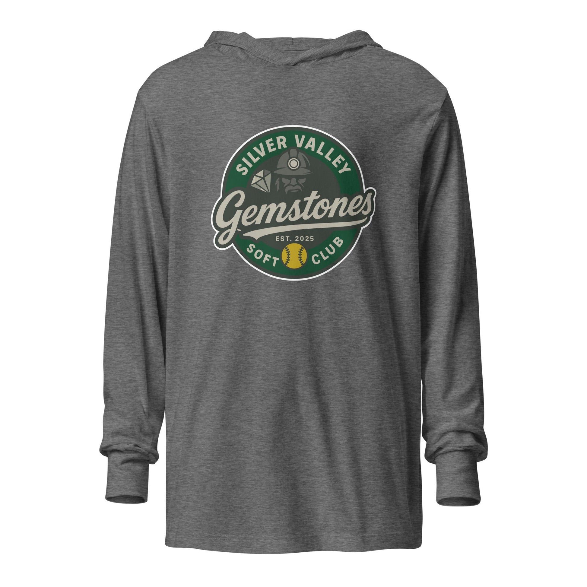 Performance | Hooded Long Sleeve T Shirt | Silver Valley Gemstones | Badge Logo