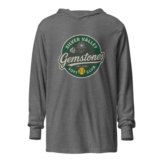 Performance | Hooded Long Sleeve T Shirt | Silver Valley Gemstones | Badge Logo