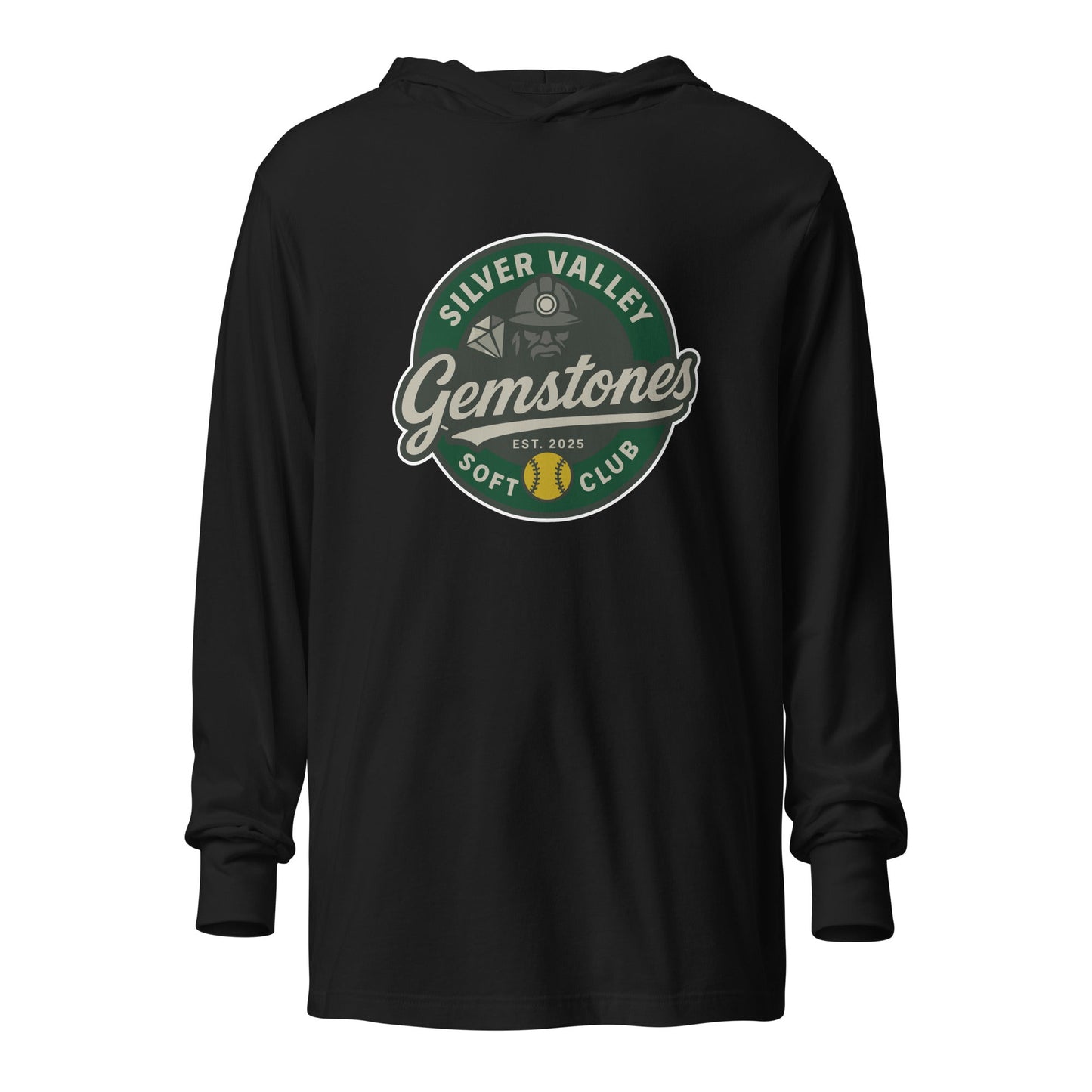 Performance | Hooded Long Sleeve T Shirt | Silver Valley Gemstones | Badge Logo