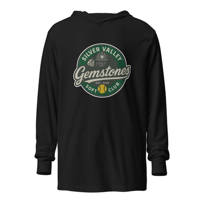 Performance | Hooded Long Sleeve T Shirt | Silver Valley Gemstones | Badge Logo
