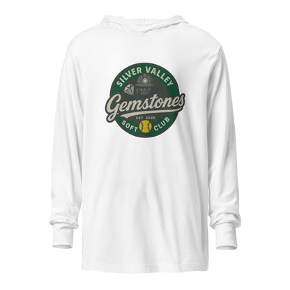 Performance | Hooded Long Sleeve T Shirt | Silver Valley Gemstones | Badge Logo