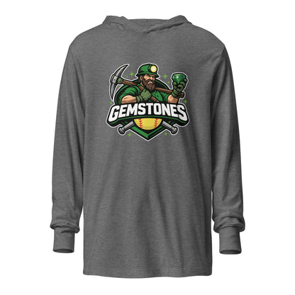 Performance | Hooded Long Sleeve T Shirt | Silver Valley Gemstones | Emerald Valley Logo