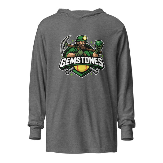 Performance | Hooded Long Sleeve T Shirt | Silver Valley Gemstones | Emerald Valley Logo