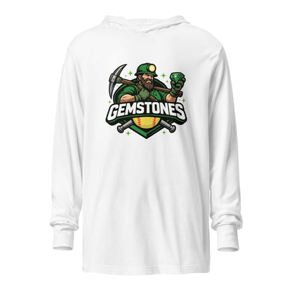 Performance | Hooded Long Sleeve T Shirt | Silver Valley Gemstones | Emerald Valley Logo