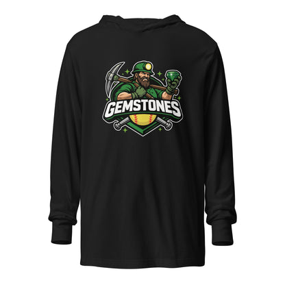 Performance | Hooded Long Sleeve T Shirt | Silver Valley Gemstones | Emerald Valley Logo