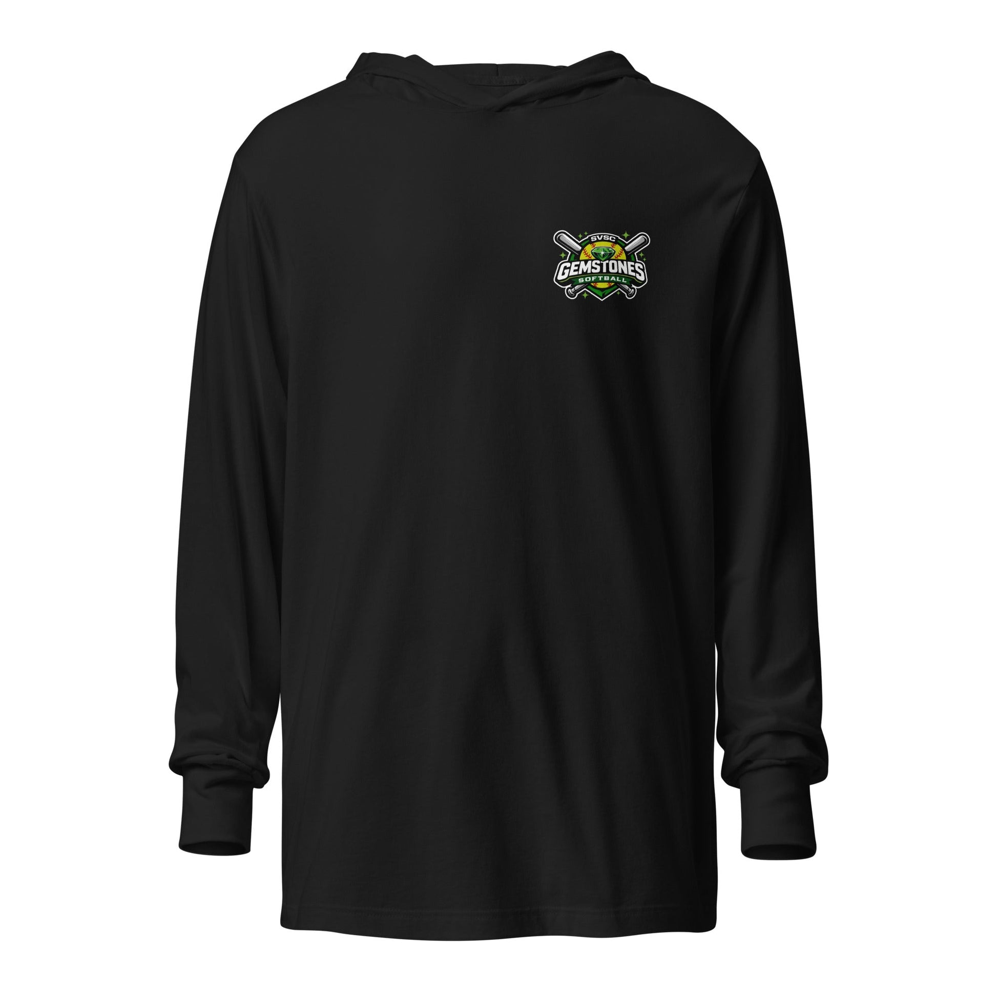 Performance | Hooded Long Sleeve T Shirt | Silver Valley Gemstones | Vanguard Logo