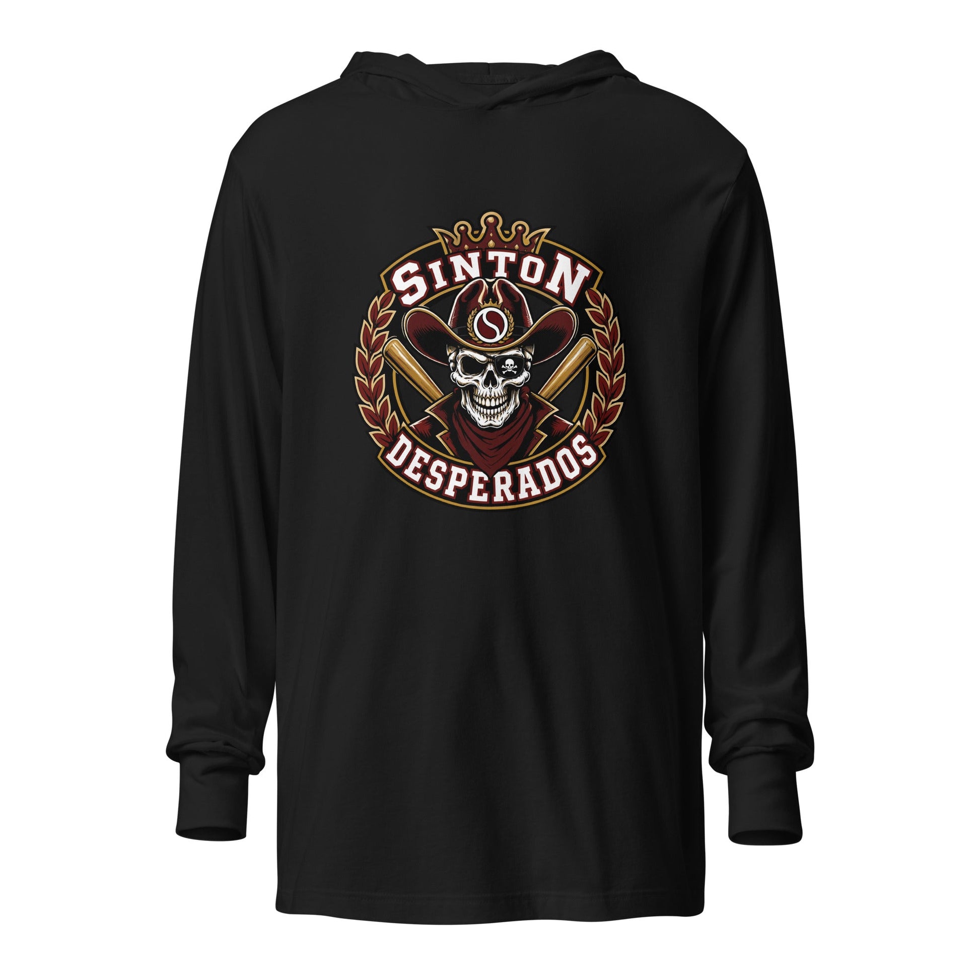 Performance | Hooded Long Sleeve T Shirt | Sinton Desperados Baseball | Ridge Varsity Logo