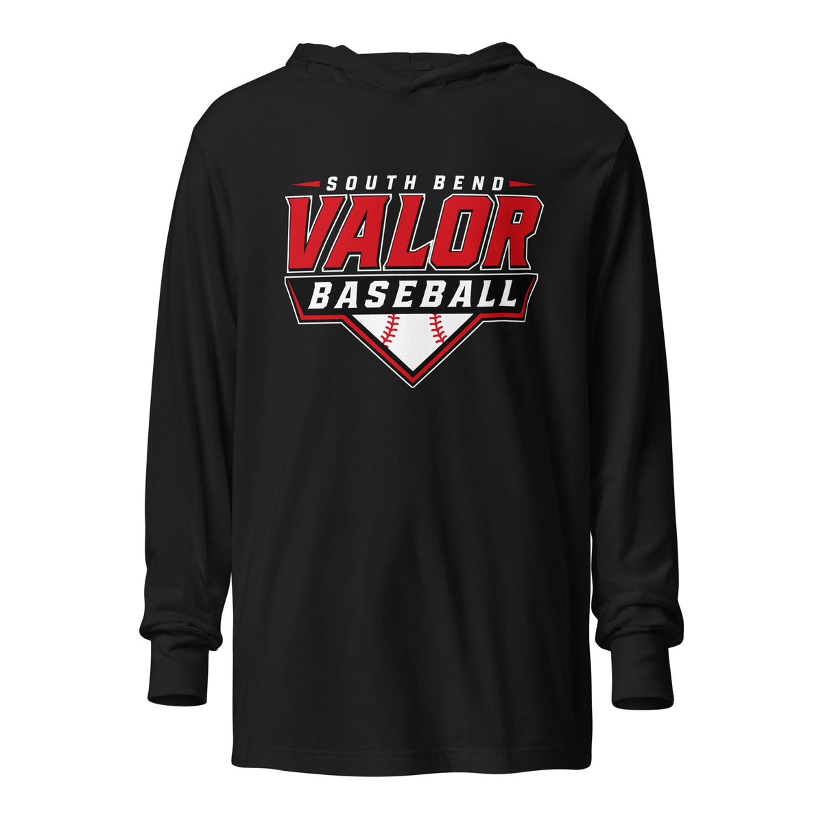 Performance | Hooded Long Sleeve T Shirt | South Bend Valor Baseball | Vanguard Logo