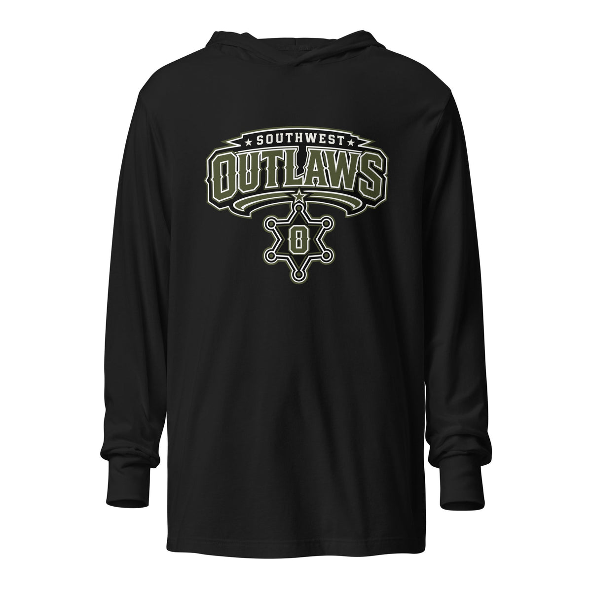 Performance | Hooded Long Sleeve T Shirt | Southwest Outlaws | Frontier Athletics Logo