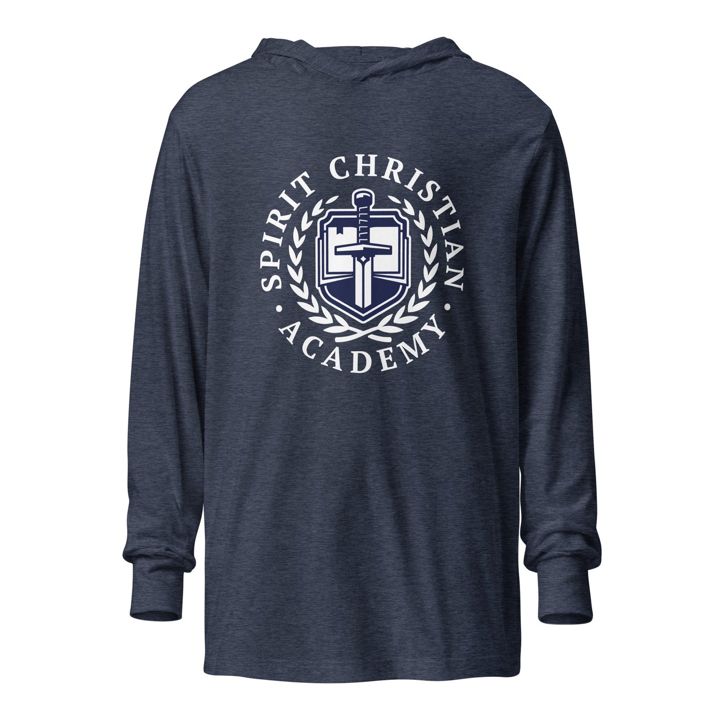 Performance | Hooded Long Sleeve T Shirt | Spirit Christian Academy | White Script Logo