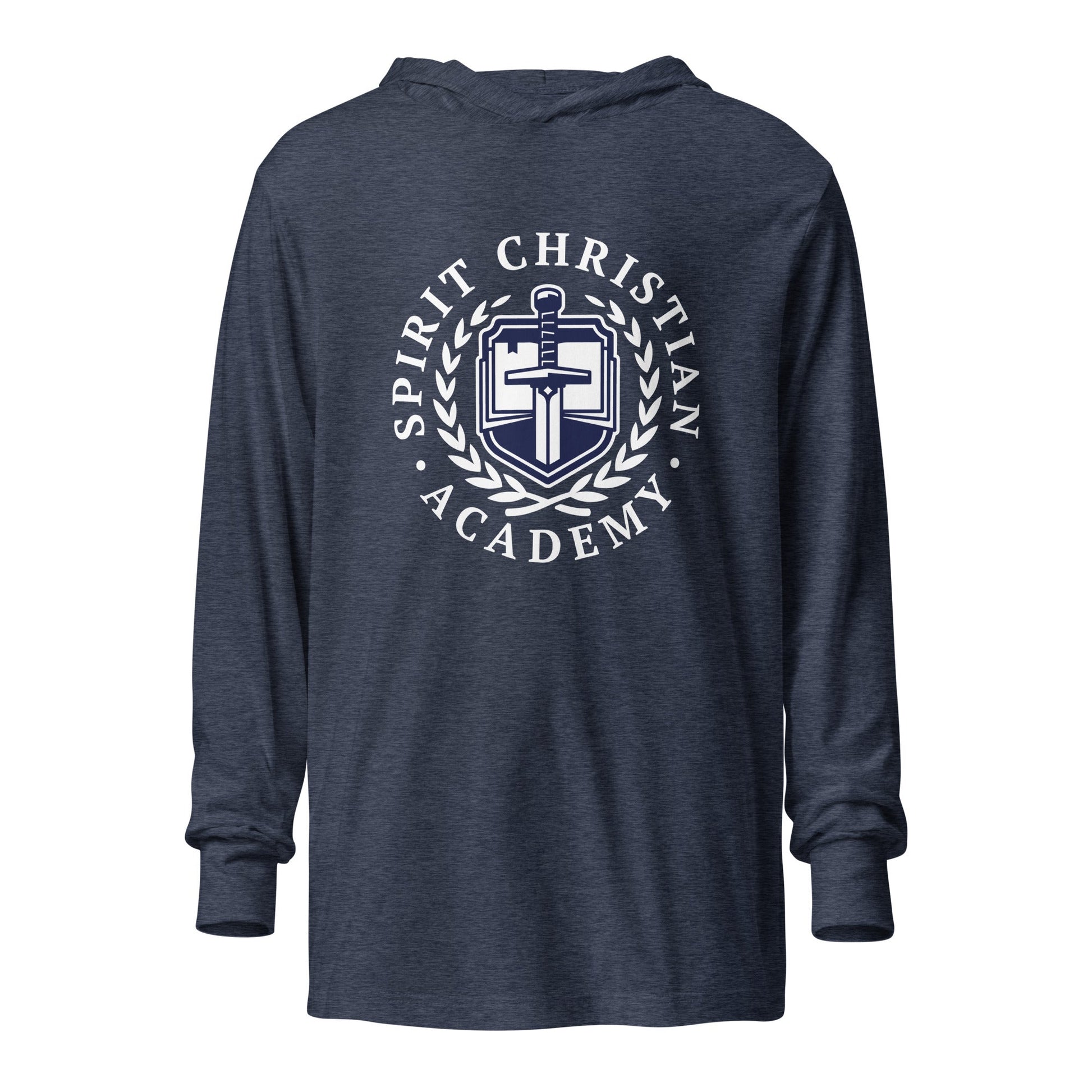 Performance | Hooded Long Sleeve T Shirt | Spirit Christian Academy | White Script Logo