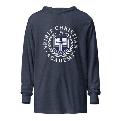 Performance | Hooded Long Sleeve T Shirt | Spirit Christian Academy | White Script Logo